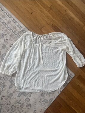 LC Lauren Conrad White Swiss Dot Peasant Top